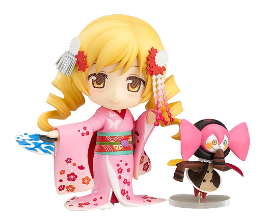 nendoroid of mami from madoka magica wearing a pink kimono next to charlotte, if you click this itll take you back to the homepage